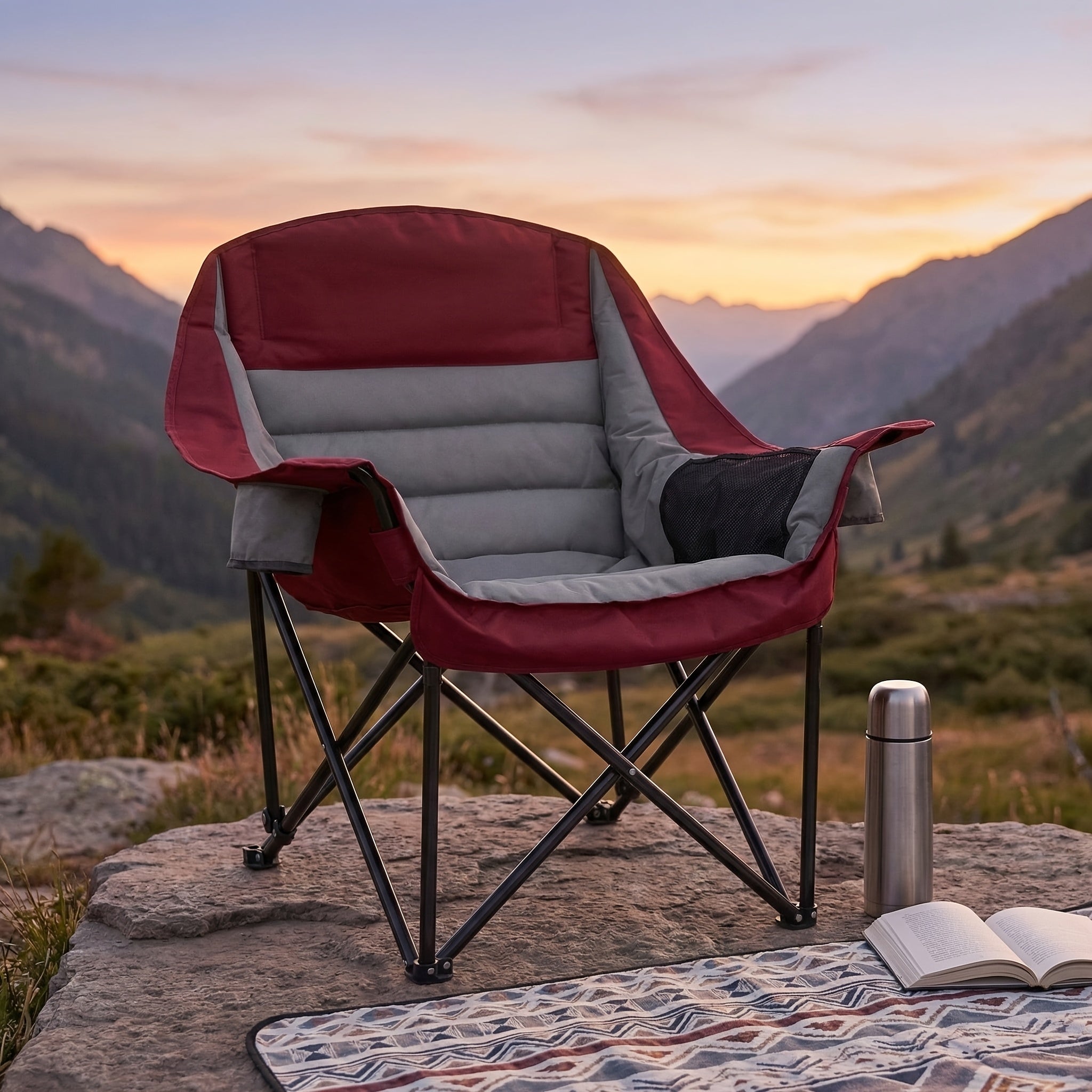 Heavy Duty Oversized Portable Folding Chair Suitable for Adults - XXL Capacity Camping Chair with Cup Holder & Side Pockets, 450lbs Weight Capacity