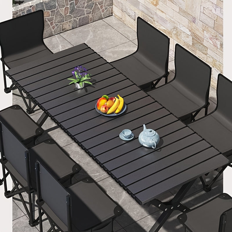 1pc Outdoor Folding Egg Roll Table Set - Portable Aluminum Alloy Camping Table, Picnic BBQ Table and Chair Combo, Lightweight Moon Chair Full Set, Family Road Trip Camping Supplies