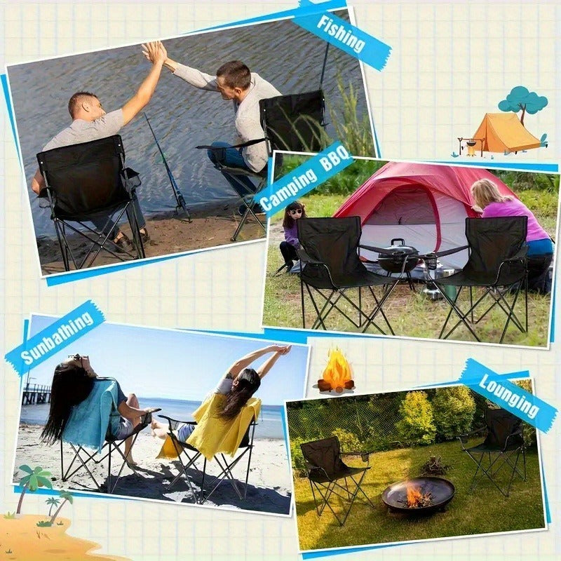 Set of 2 Lightweight Folding Outdoor Chairs with Adjustable Backrests And Thick Cushions - Each Chair Supports Up to 200LB, Perfect for Camping