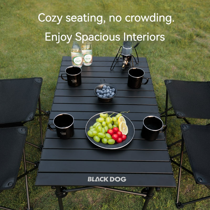 BLACK DOG 5pcs Outdoor Camping Table and Chair Set, Foldable Egg Roll Table and Portable Camping Folding Picnic Chairs, Suitable for Picnics, Fishing, Camping Equipment and Accessories, Portable Camping Table