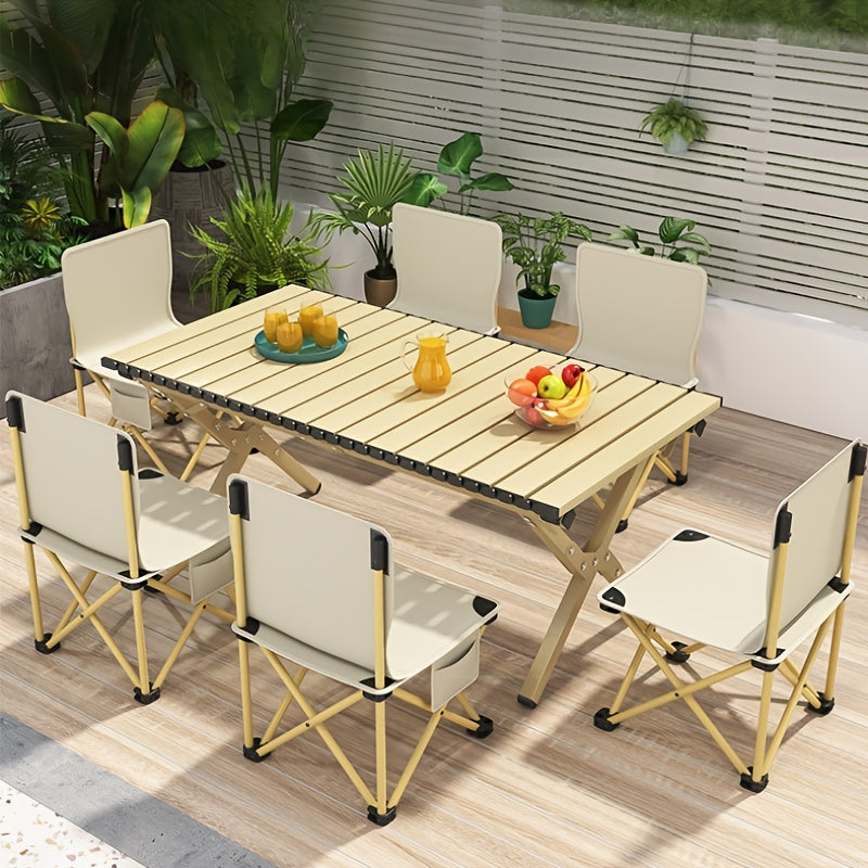 1pc Outdoor Folding Egg Roll Table Set - Portable Aluminum Alloy Camping Table, Picnic BBQ Table and Chair Combo, Lightweight Moon Chair Full Set, Family Road Trip Camping Supplies