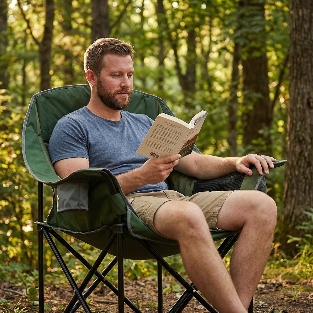 Heavy Duty Oversized Portable Folding Chair Suitable for Adults - XXL Capacity Camping Chair with Cup Holder & Side Pockets, 450lbs Weight Capacity