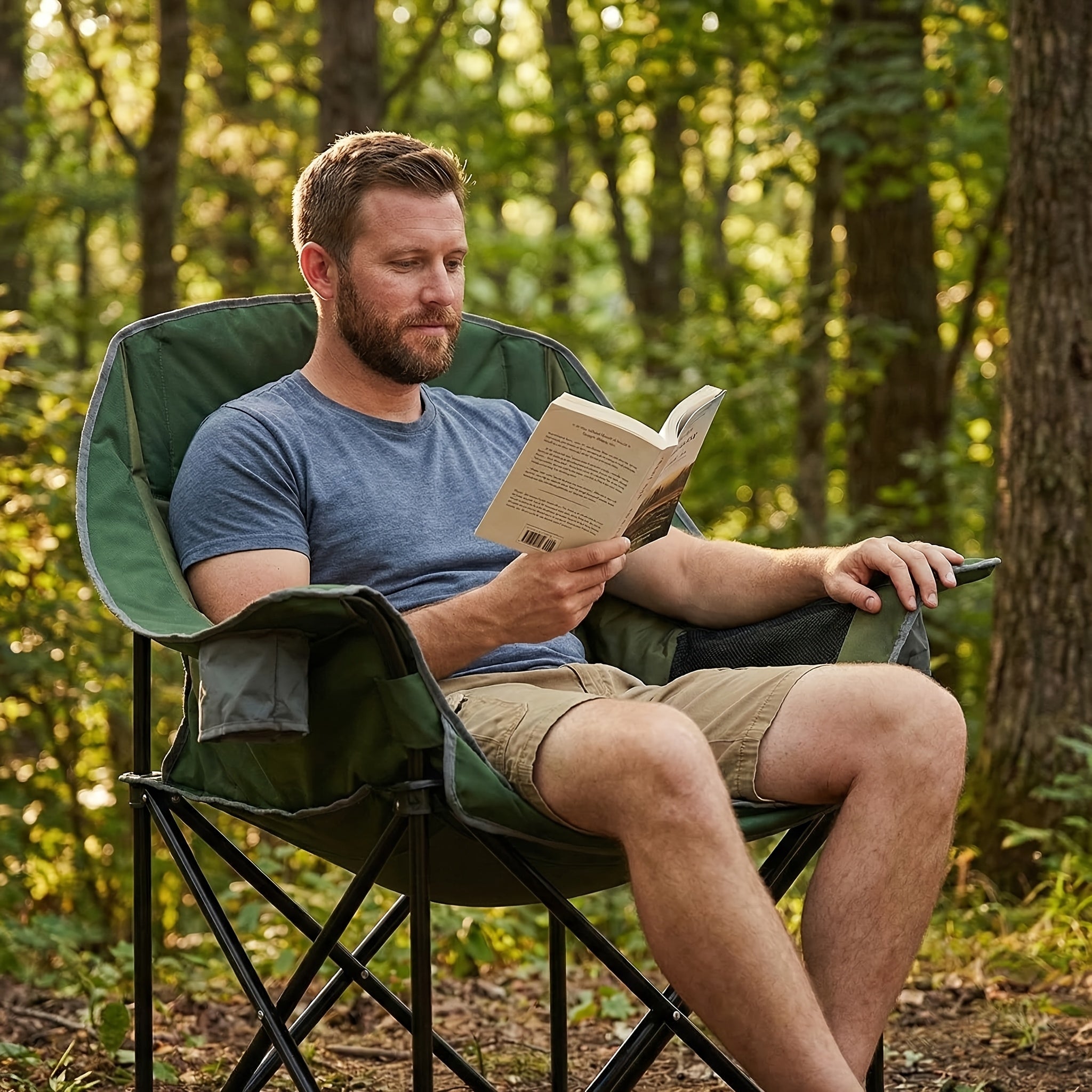 Heavy Duty Oversized Portable Folding Chair Suitable for Adults - XXL Capacity Camping Chair with Cup Holder & Side Pockets, 450lbs Weight Capacity