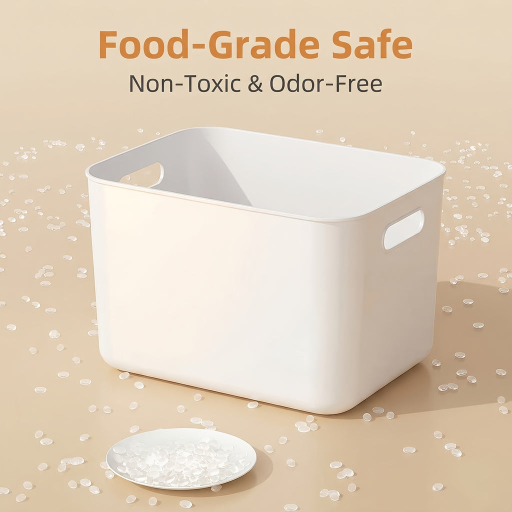 Large PP Storage Box with Comfort Grip Handle, 13.39×9.45×7.87 in White Plastic Organizer Bin, Stackable Container for Clothes, Books, Files, Bedroom, Office, Playroom, Kitchen Storage Solution
