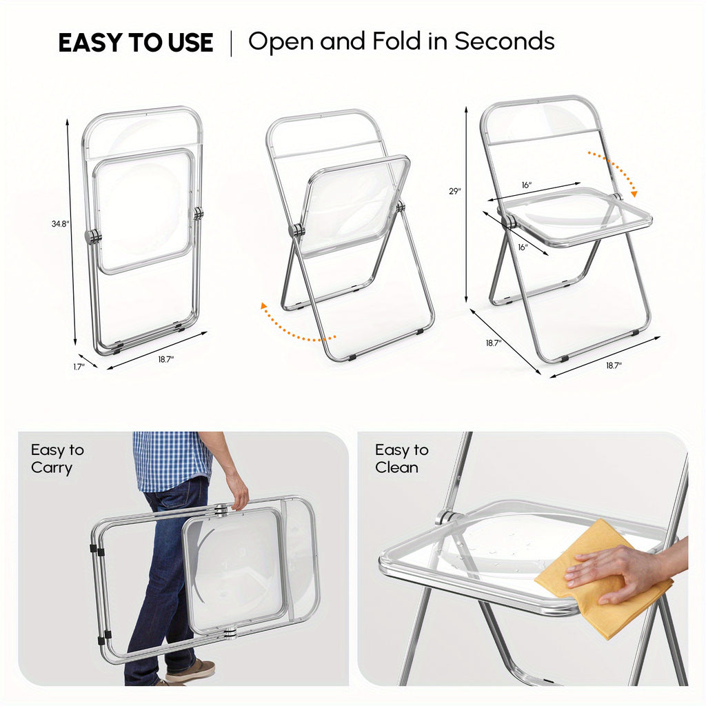 Transparent Folding Chair 2pcs Transparent Acrylic Folding Chair Set | Foldable Comfortable Activity Chair for Parties & Outdoor