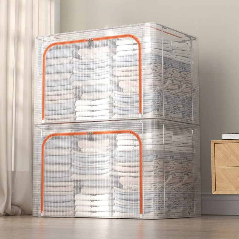 Clear Storage Bins for Organizing, Foldable Underbed Clothes Storage Containers with Lids, Large Capacity Collapsible Blanket Organizers, Stackable Closet Storage Boxes, Under-Bed Storage