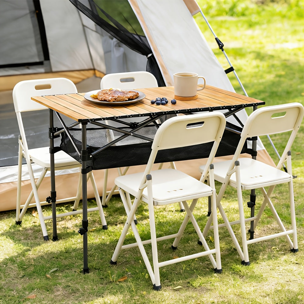 Adjustable Height Folding Table, Portable Outdoor Table with Large Storage Compartment And Carrying Bag - Perfect for Camping And Backyard Gatherings