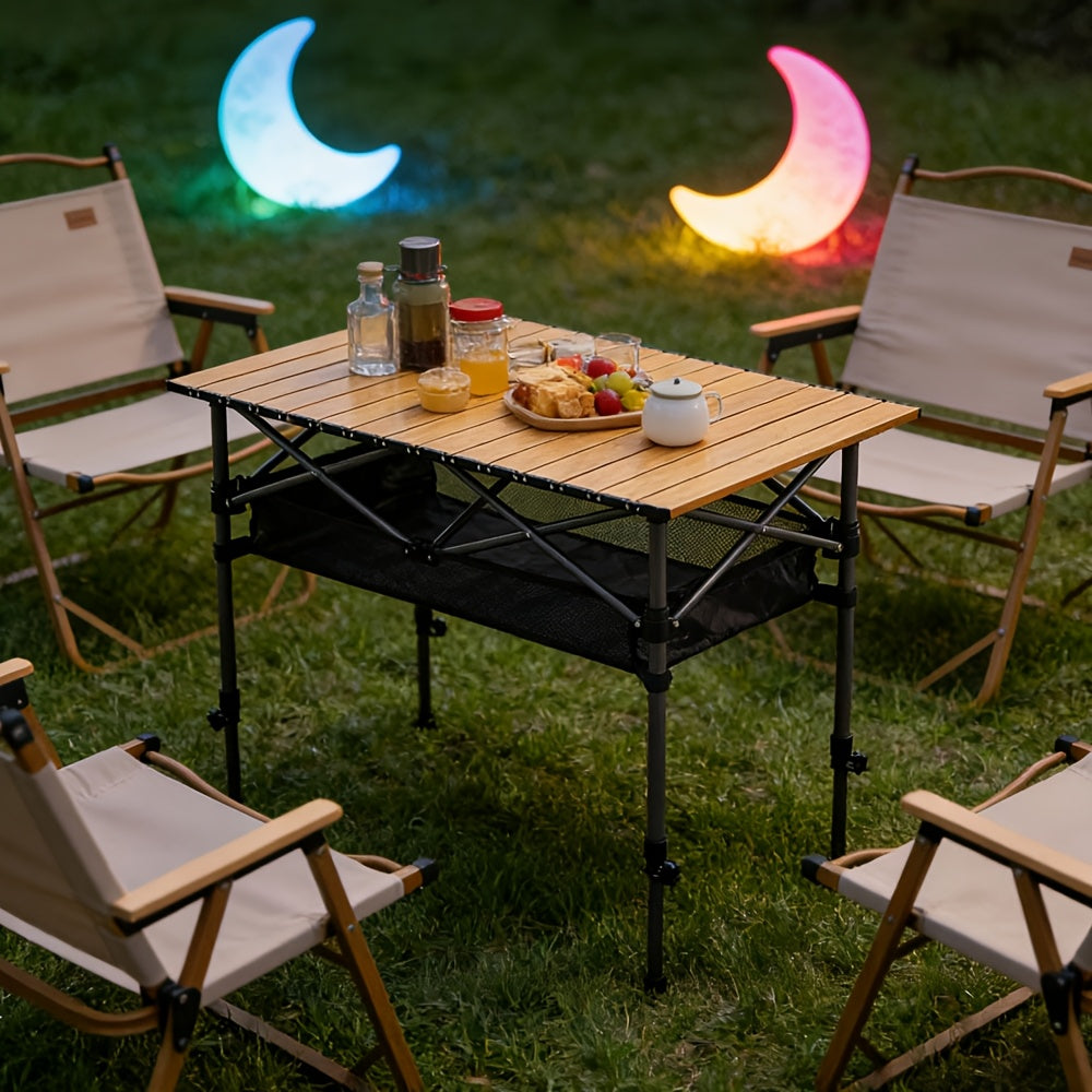 Adjustable Height Folding Table, Portable Outdoor Table with Large Storage Compartment And Carrying Bag - Perfect for Camping And Backyard Gatherings