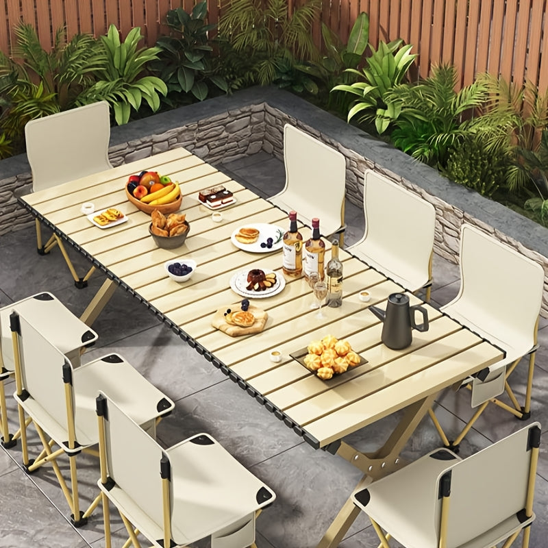 1pc Outdoor Folding Egg Roll Table Set - Portable Aluminum Alloy Camping Table, Picnic BBQ Table and Chair Combo, Lightweight Moon Chair Full Set, Family Road Trip Camping Supplies