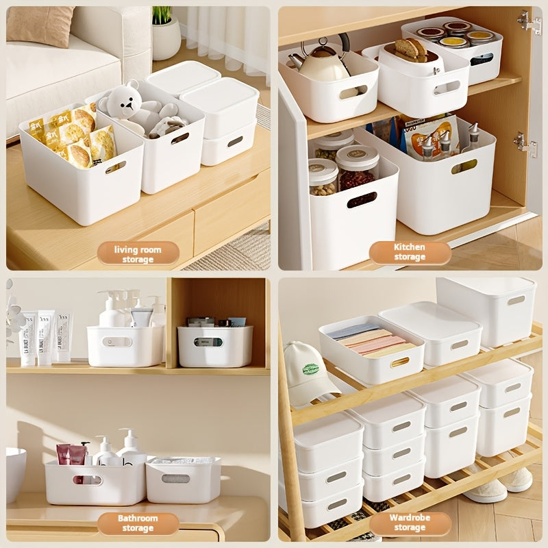 Set of 4 Plastic Storage Bins with Lids, Ideal for Organizing Shelves, Drawers, Desktops, And Closets, Suitable for Playrooms, Classrooms, Offices, And Homes, Measuring 13.78×9.84×7.87 Inches, Under-Bed Storage