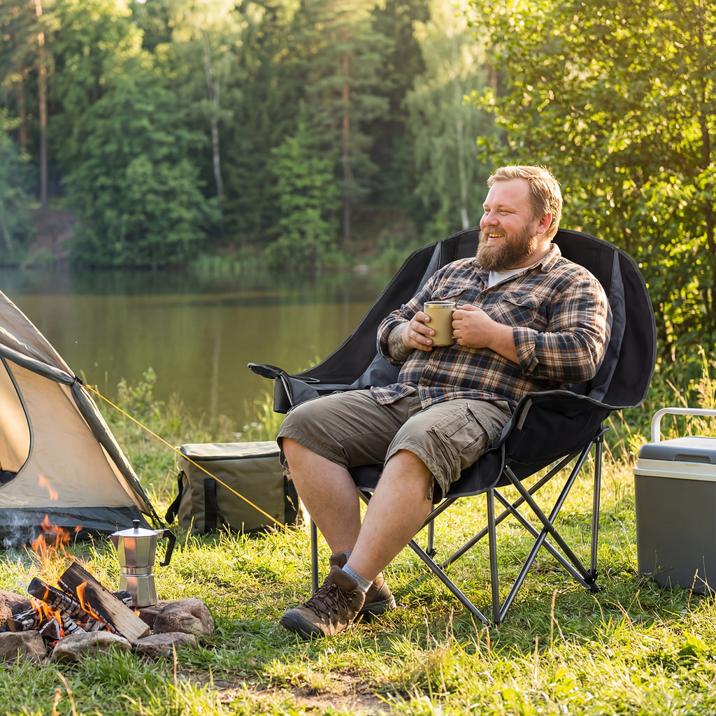 Large Size Portable Folding Heavy-Duty Camping Chair with Side Cup Holder Storage Bag, Sturdy And Durable Outdoor Fishing Sports Travel Chair