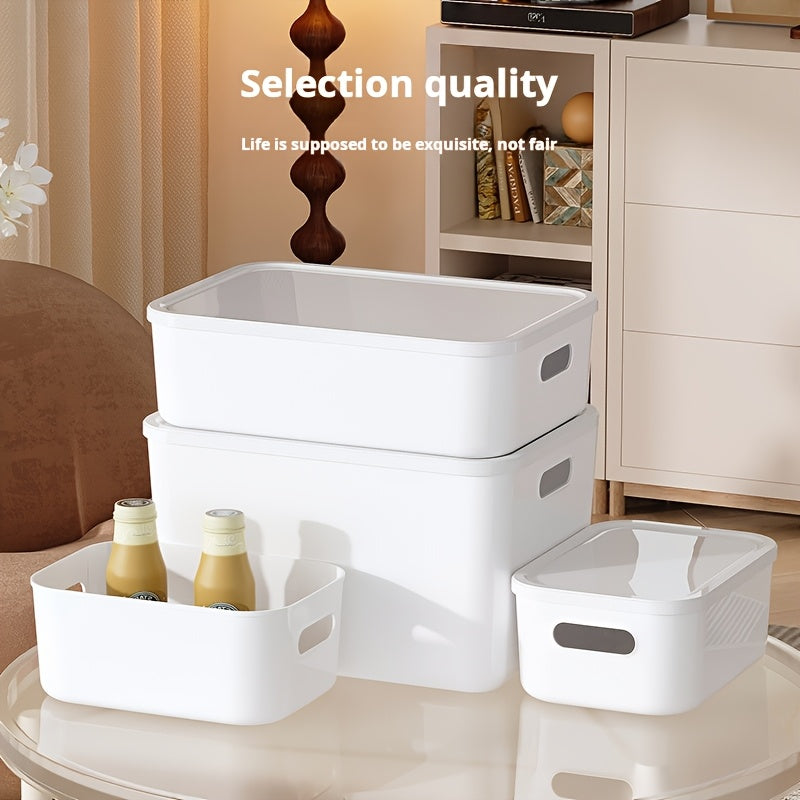 Set of 4 Plastic Storage Bins with Lids, Ideal for Organizing Shelves, Drawers, Desktops, And Closets, Suitable for Playrooms, Classrooms, Offices, And Homes, Measuring 13.78×9.84×7.87 Inches, Under-Bed Storage