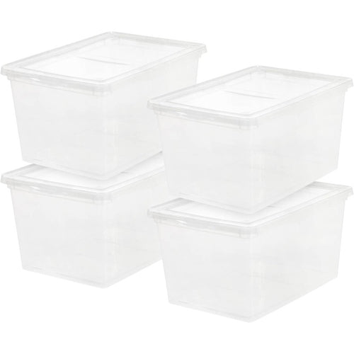 4 - Pack Storage Bins with Lids, 58 Quart, Stackable Containers Box Organize Shoes Closet Shelves Clothes Blankets Towels - BPA - Plastic, Storage Boxes for Organizing