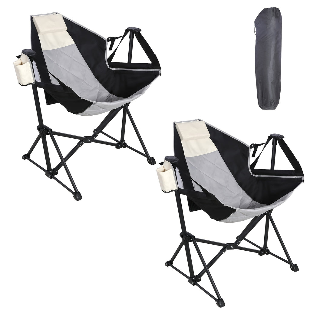 2 Rocking Camping Chairs with Cup Holders, Hammock Chair, Folding Rocking Chair, Outdoor Lounge Chair, Portable Fishing Chair, Patio Leisure Chair