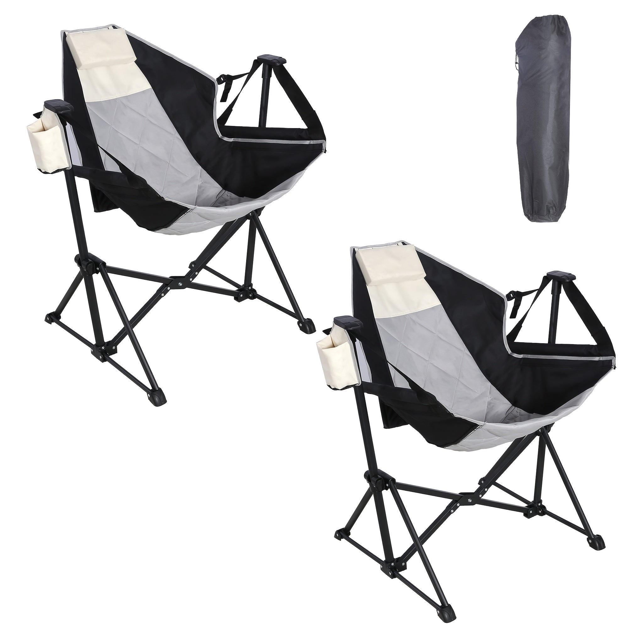 2 Rocking Camping Chairs with Cup Holders, Hammock Chair, Folding Rocking Chair, Outdoor Lounge Chair, Portable Fishing Chair, Patio Leisure Chair