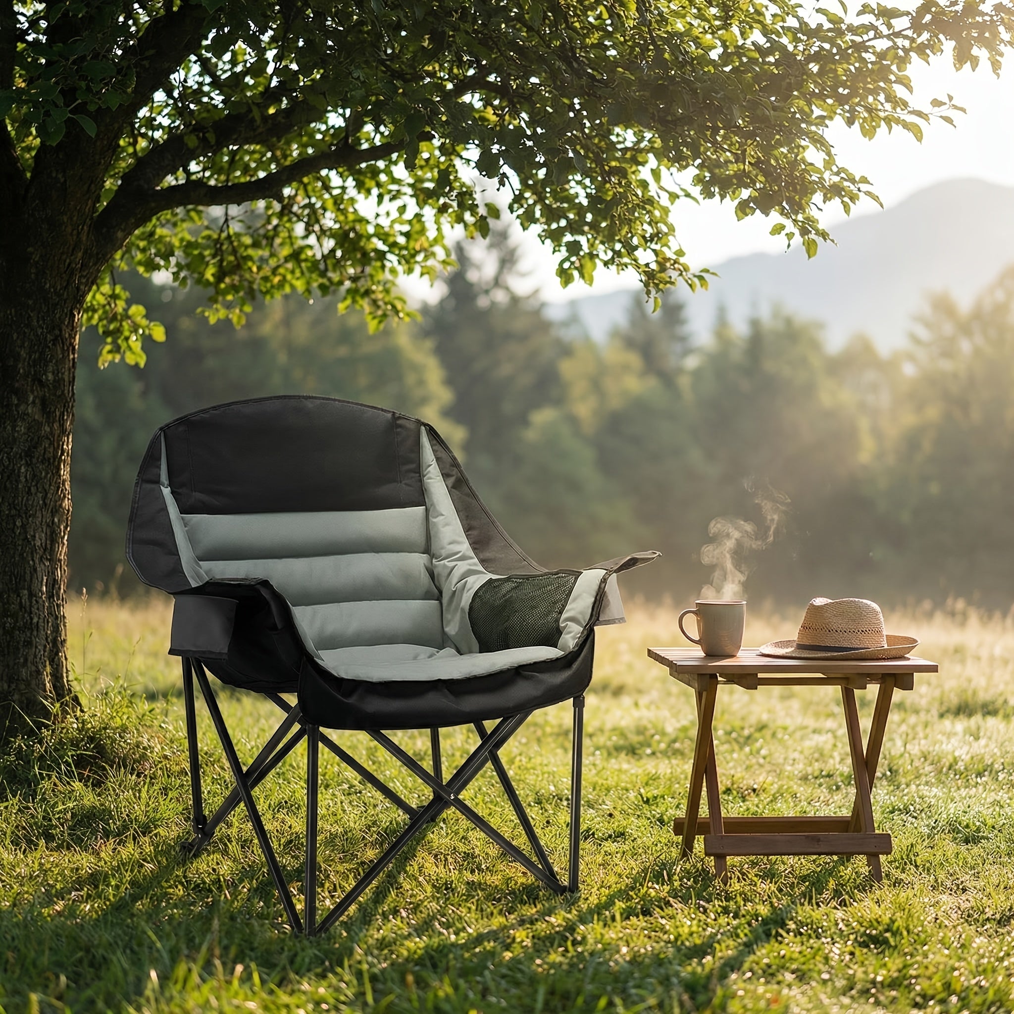 Heavy Duty Oversized Portable Folding Chair Suitable for Adults - XXL Capacity Camping Chair with Cup Holder & Side Pockets, 450lbs Weight Capacity
