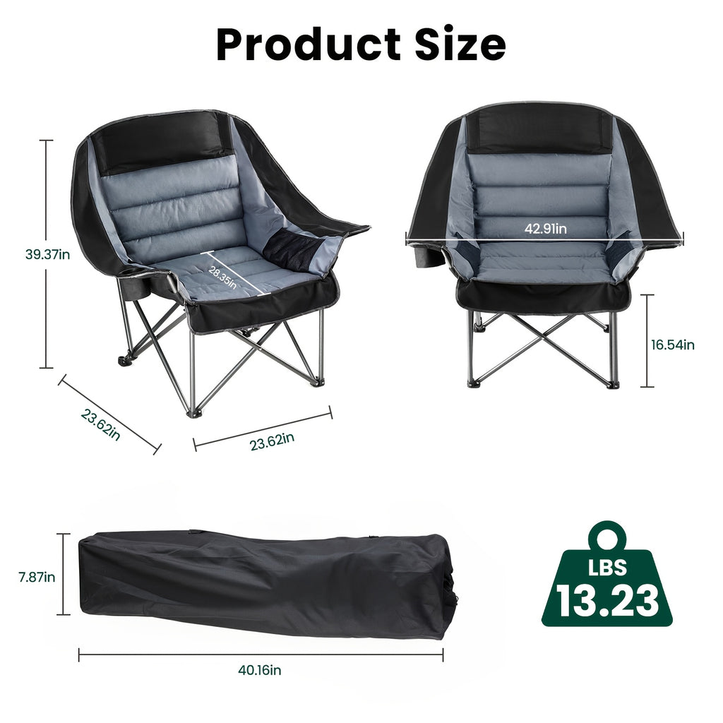 Large Size Portable Folding Heavy-Duty Camping Chair with Side Cup Holder Storage Bag, Sturdy And Durable Outdoor Fishing Sports Travel Chair