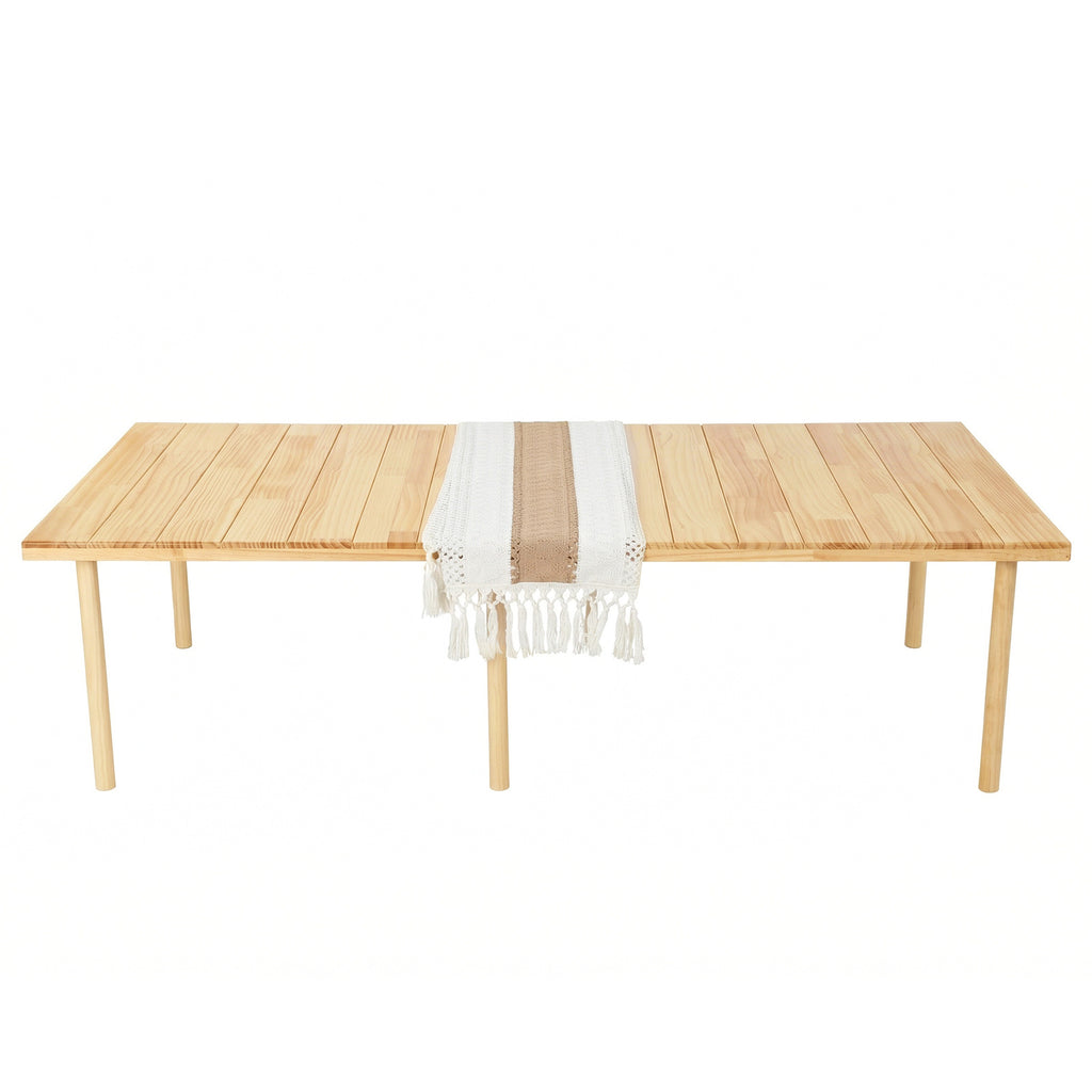 Foldable Camping Table 60X30 Inch Portable Boho Low Picnic Table with Runner for Camping, Party& Tailgating, 2 Height Adjustable, Indoor\u002FOutdoor Use
