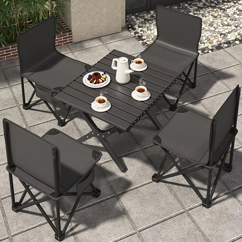 1pc Outdoor Folding Egg Roll Table Set - Portable Aluminum Alloy Camping Table, Picnic BBQ Table and Chair Combo, Lightweight Moon Chair Full Set, Family Road Trip Camping Supplies