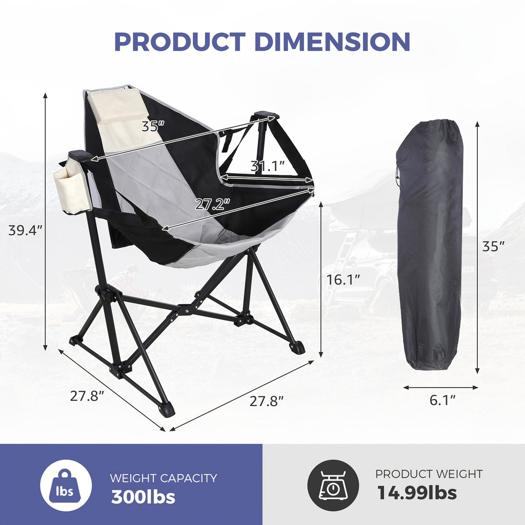 2 Rocking Camping Chairs with Cup Holders, Hammock Chair, Folding Rocking Chair, Outdoor Lounge Chair, Portable Fishing Chair, Patio Leisure Chair