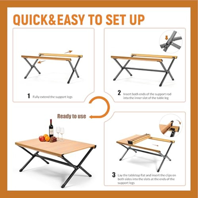 Egg Roll-Up Camping TableAluminum Rolled-Up Tabletop Scratch-Resistant Non-Slip Base X-Shaped Legs Lightweight Multi-Purpose for Indoor Outdoor Use