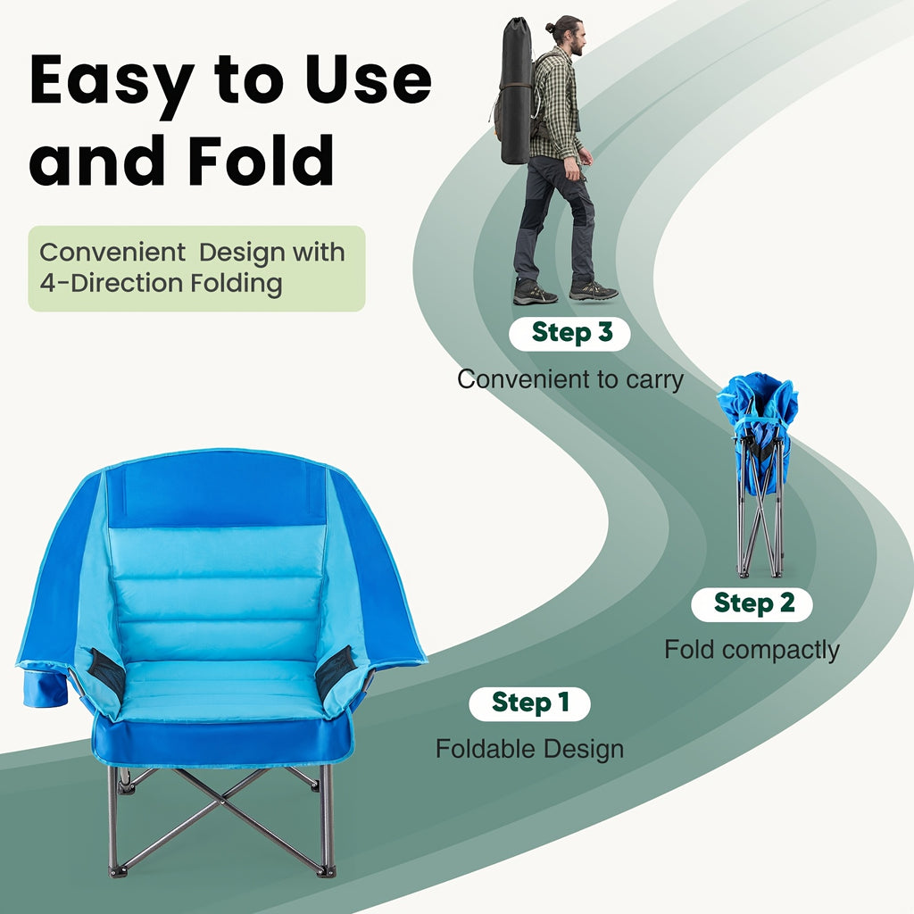 Large Size Portable Folding Heavy-Duty Camping Chair with Side Cup Holder Storage Bag, Sturdy And Durable Outdoor Fishing Sports Travel Chair
