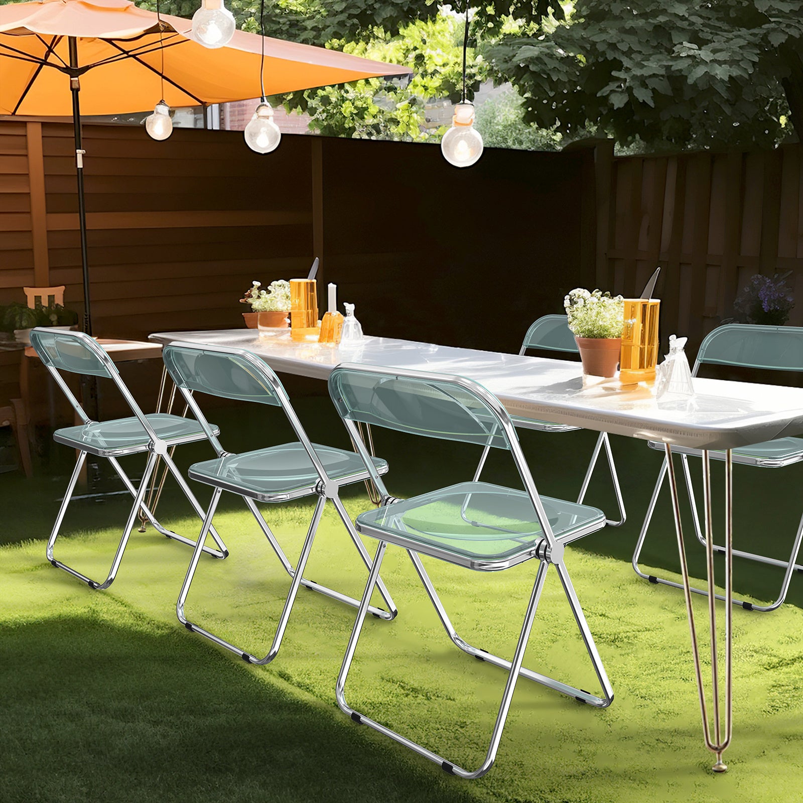 Transparent Folding Chair 2pcs Transparent Acrylic Folding Chair Set | Foldable Comfortable Activity Chair for Parties & Outdoor