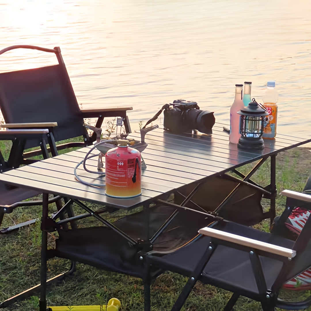 Portable Folding Camping Table for Outdoor Use, Non-Adjustable Egg Roll Design