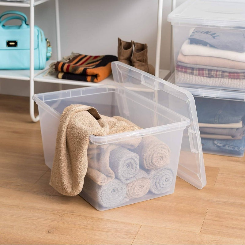 4 - Pack Storage Bins with Lids, 58 Quart, Stackable Containers Box Organize Shoes Closet Shelves Clothes Blankets Towels - BPA - Plastic, Storage Boxes for Organizing