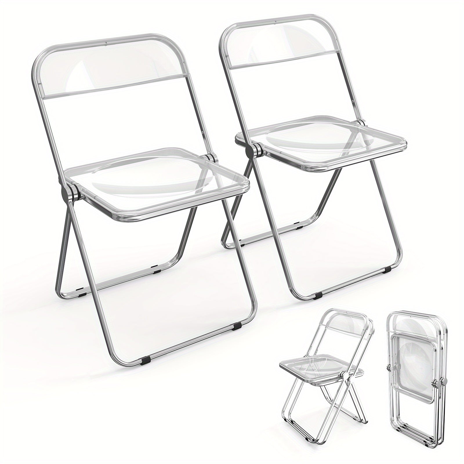 Transparent Folding Chair 2pcs Transparent Acrylic Folding Chair Set | Foldable Comfortable Activity Chair for Parties & Outdoor