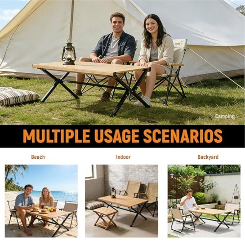 Egg Roll-Up Camping TableAluminum Rolled-Up Tabletop Scratch-Resistant Non-Slip Base X-Shaped Legs Lightweight Multi-Purpose for Indoor Outdoor Use