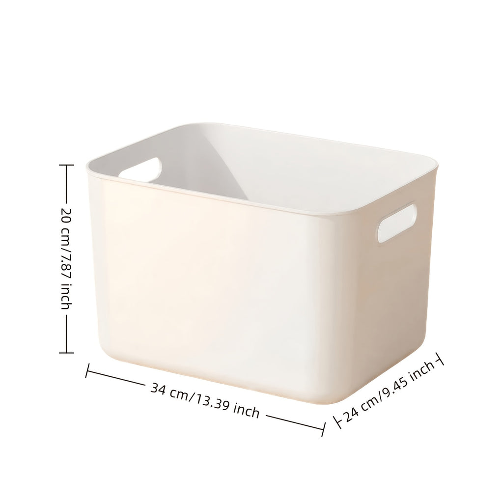 Large PP Storage Box with Comfort Grip Handle, 13.39×9.45×7.87 in White Plastic Organizer Bin, Stackable Container for Clothes, Books, Files, Bedroom, Office, Playroom, Kitchen Storage Solution