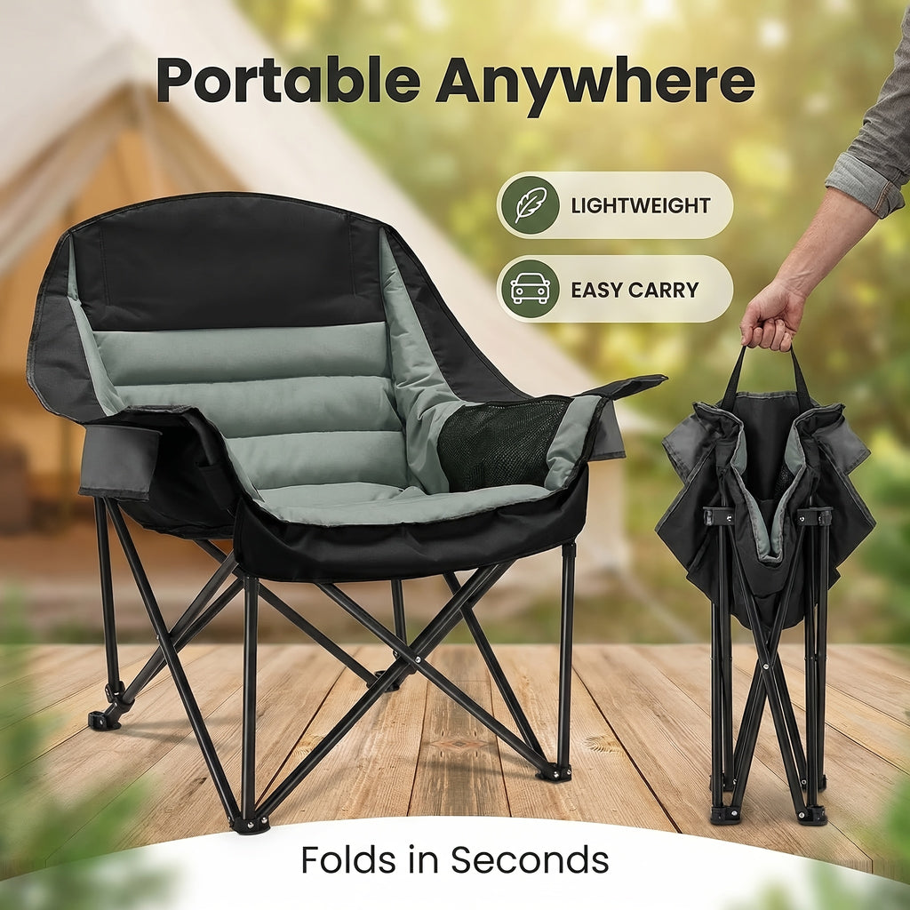 Heavy Duty Oversized Portable Folding Chair Suitable for Adults - XXL Capacity Camping Chair with Cup Holder & Side Pockets, 450lbs Weight Capacity