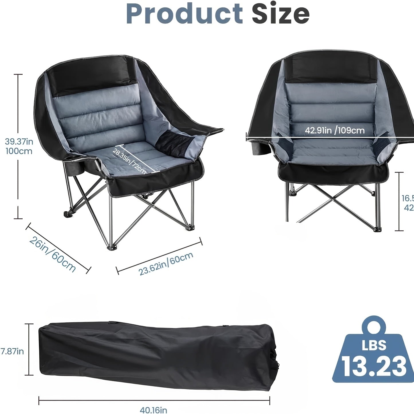 Heavy Duty Oversized Portable Folding Chair Suitable for Adults - XXL Capacity Camping Chair with Cup Holder & Side Pockets, 450lbs Weight Capacity