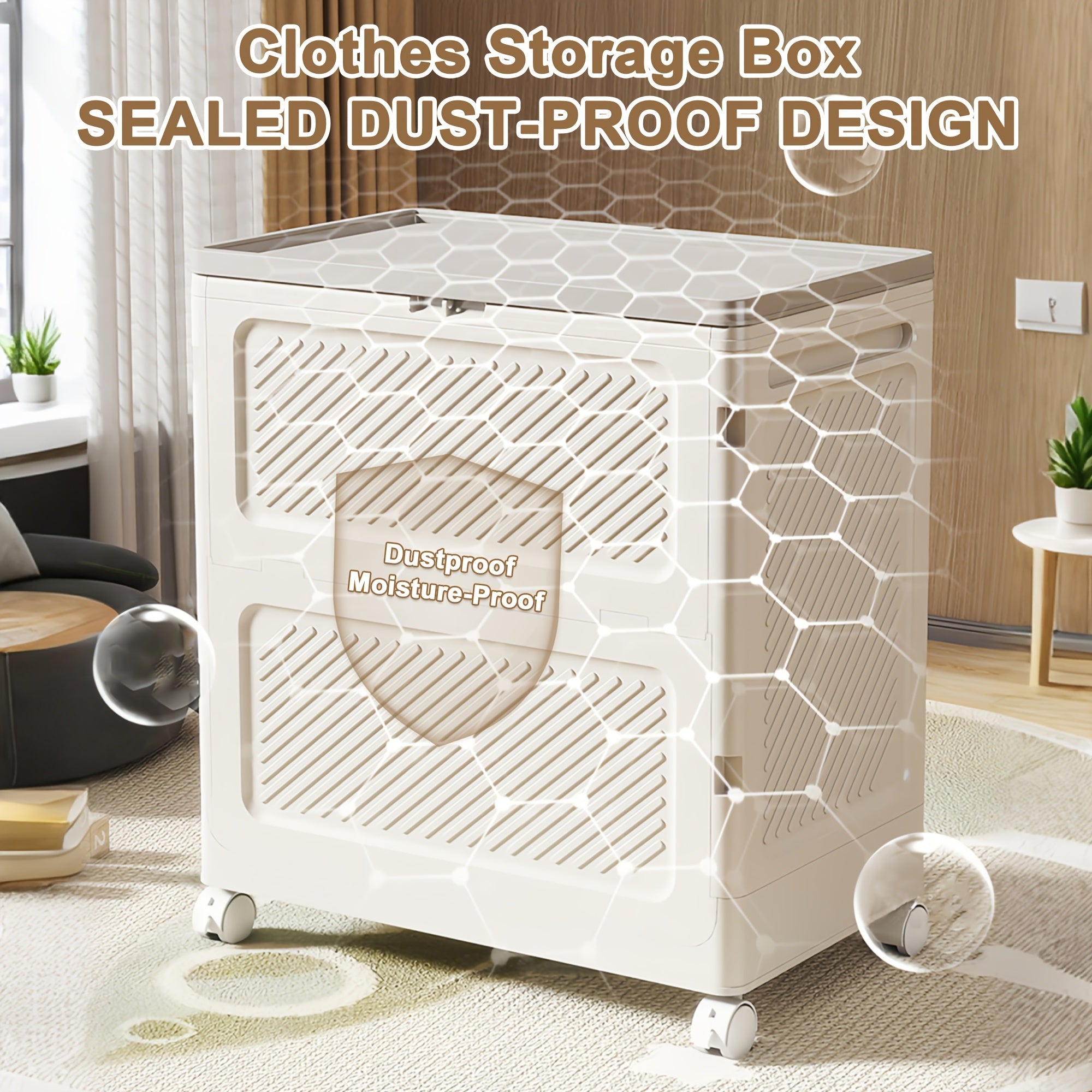Large Capacity Waterproof And Dustproof Storage Box with Wheels, Multi Purpose Home Storage And Organization Solution Suitable for Bedroom, Living Room, Bathroom And Kitchen