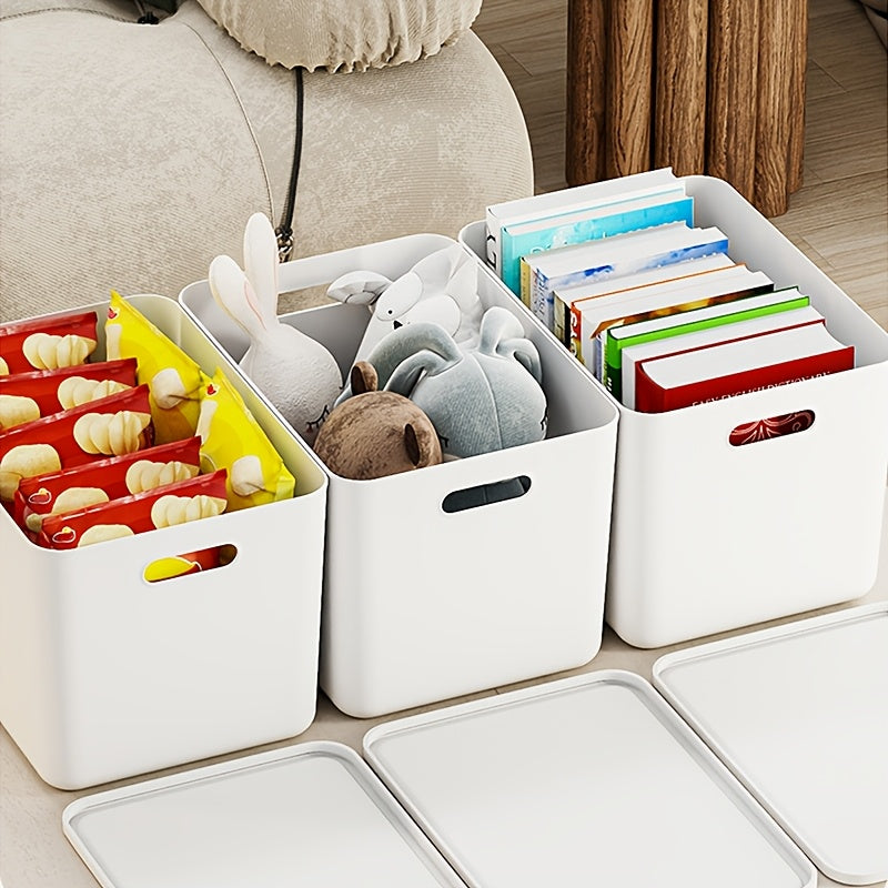 Four-Piece Set Of Extra-Large Wardrobe Storage Bins, Premium White High-End Square Storage Boxes With Handles, 13-Inch Plastic Storage Bins, Lid\u002FNo-Lid Options Suitable For Organizing Clothes, Tools. Local Warehouse, Free Shipping!