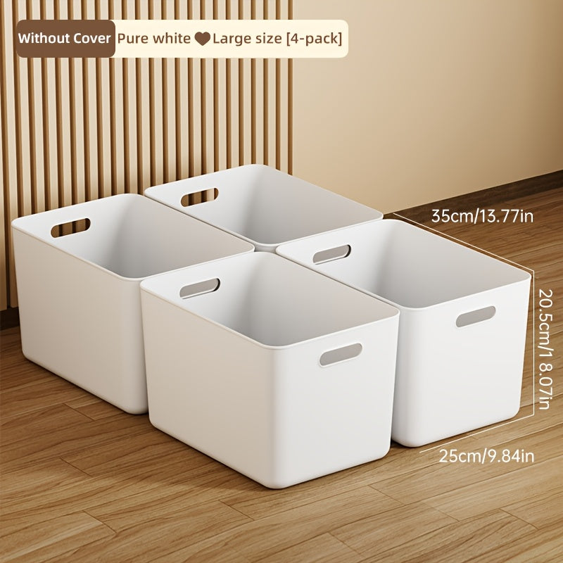 Four-Piece Set Of Extra-Large Wardrobe Storage Bins, Premium White High-End Square Storage Boxes With Handles, 13-Inch Plastic Storage Bins, Lid\u002FNo-Lid Options Suitable For Organizing Clothes, Tools. Local Warehouse, Free Shipping!