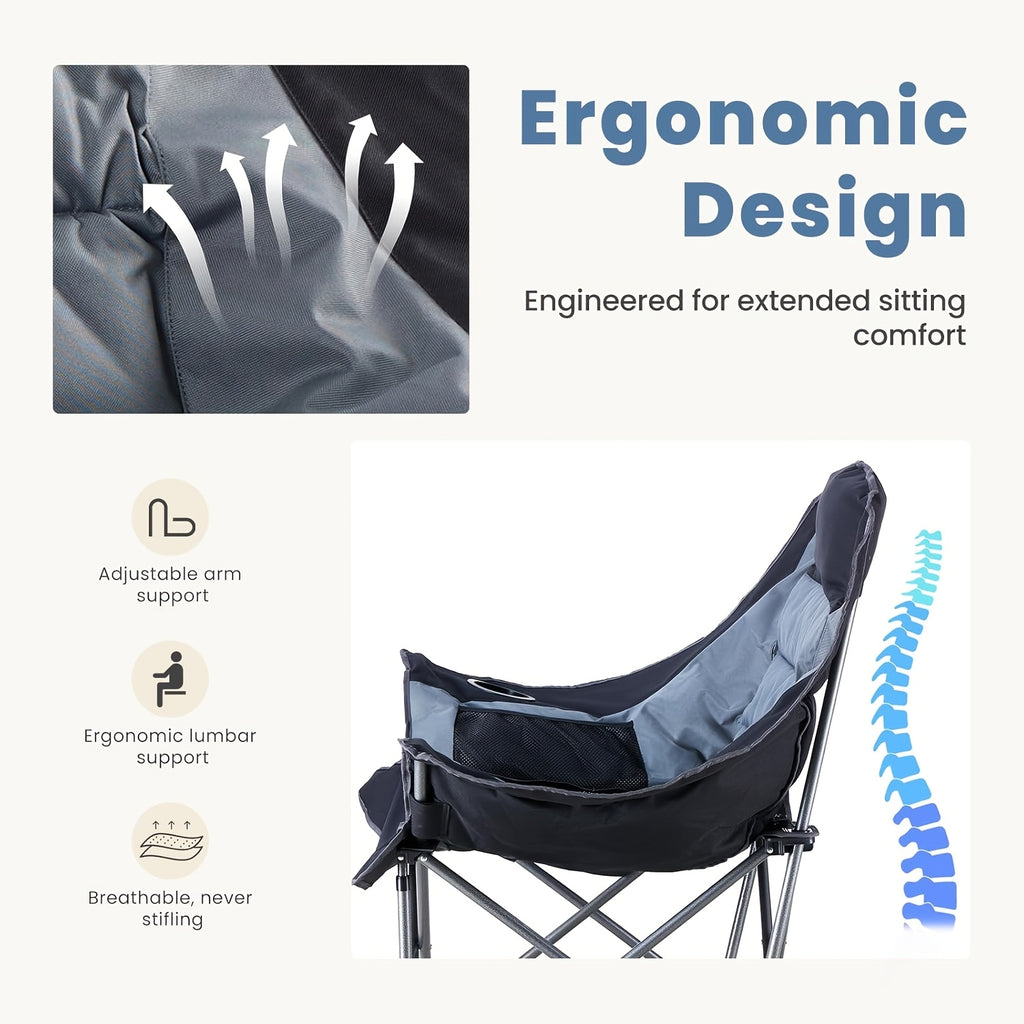 Heavy Duty Oversized Portable Folding Chair Suitable for Adults - XXL Capacity Camping Chair with Cup Holder & Side Pockets, 450lbs Weight Capacity