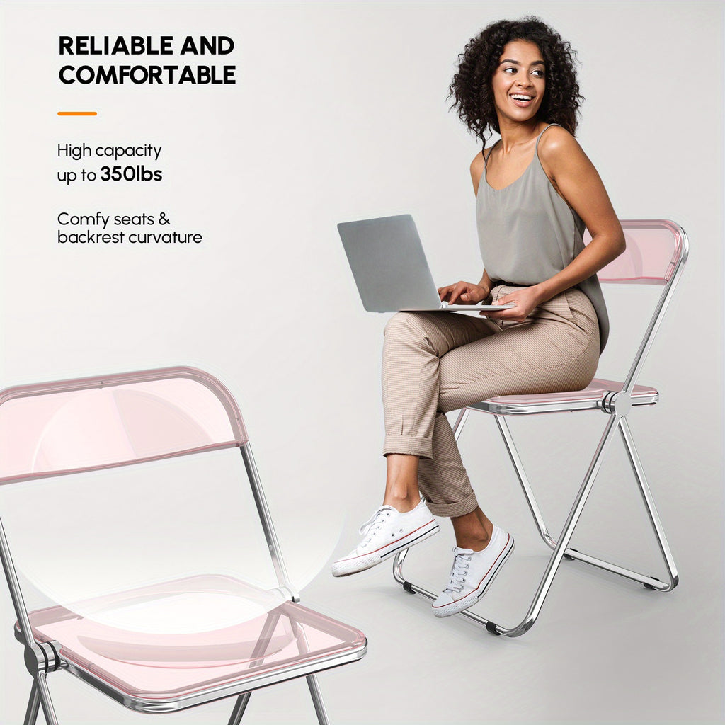 Transparent Folding Chair 2pcs Transparent Acrylic Folding Chair Set | Foldable Comfortable Activity Chair for Parties & Outdoor