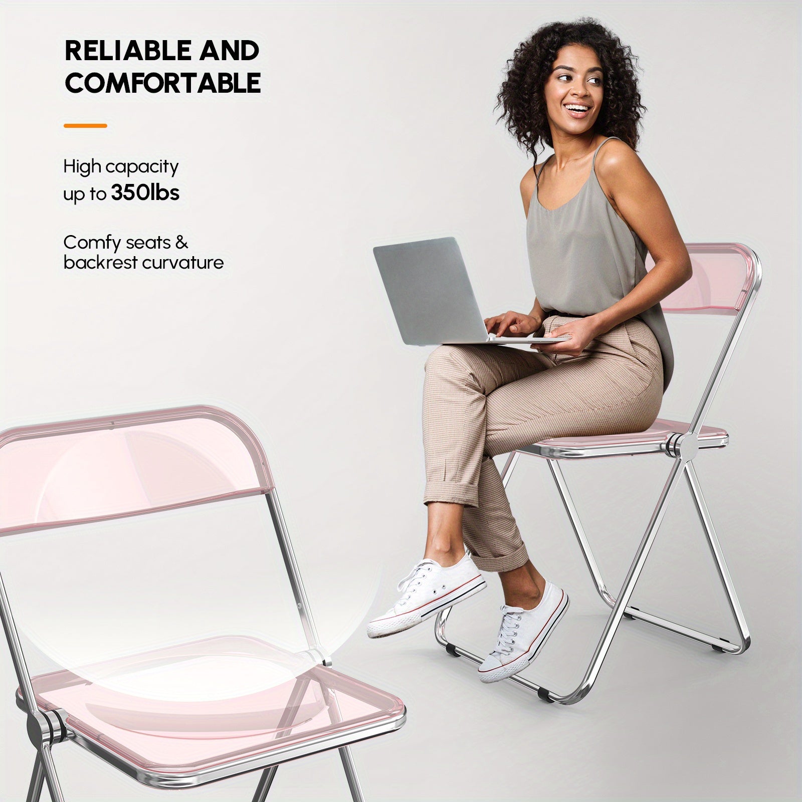 Transparent Folding Chair 2pcs Transparent Acrylic Folding Chair Set | Foldable Comfortable Activity Chair for Parties & Outdoor
