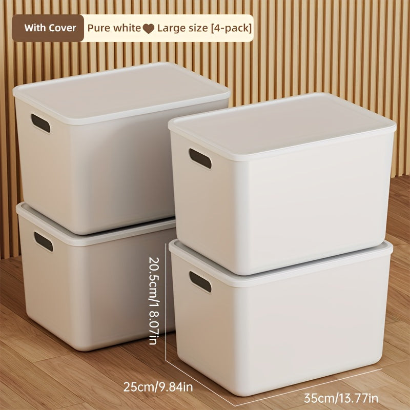 Set of 4 Spacious Portable Plastic Storage Containers, Sturdy Multi-Purpose Organizer with Grips