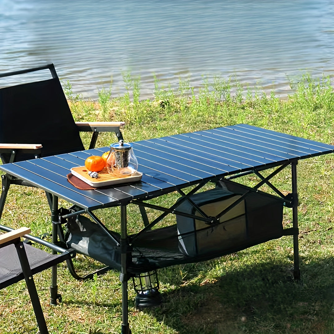 Portable Folding Camping Table for Outdoor Use, Non-Adjustable Egg Roll Design