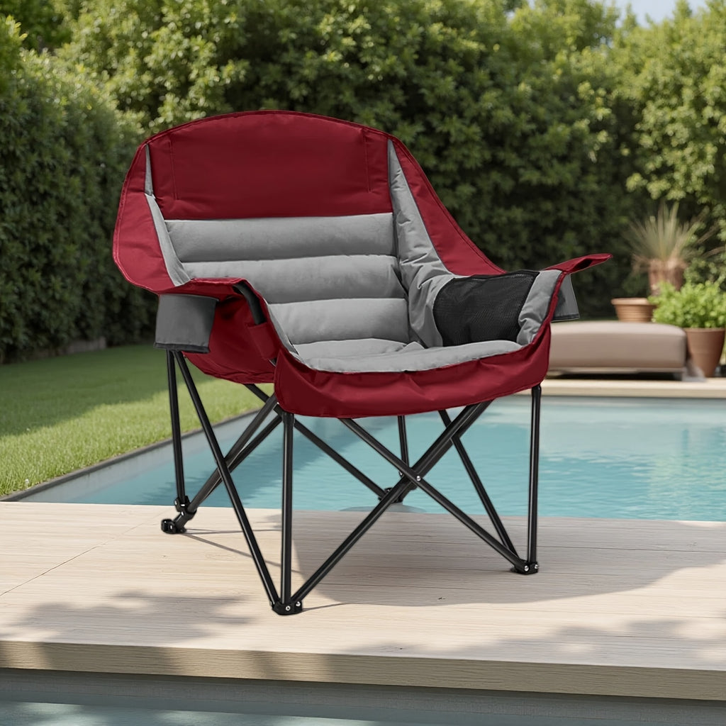 Large Size Portable Folding Heavy-Duty Camping Chair with Side Cup Holder Storage Bag, Sturdy And Durable Outdoor Fishing Sports Travel Chair