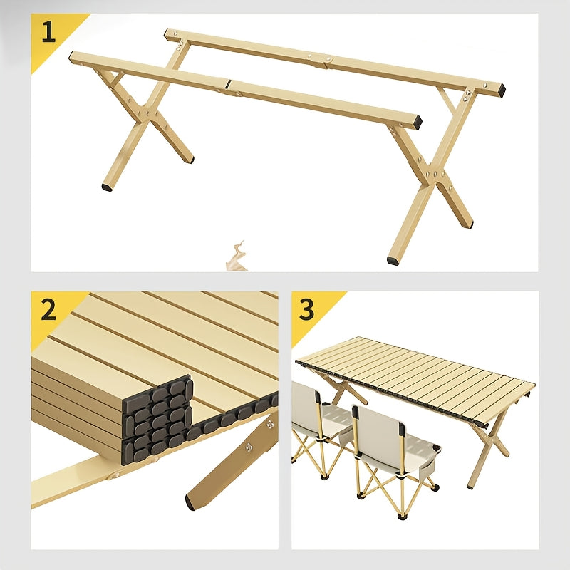 1pc Outdoor Folding Egg Roll Table Set - Portable Aluminum Alloy Camping Table, Picnic BBQ Table and Chair Combo, Lightweight Moon Chair Full Set, Family Road Trip Camping Supplies