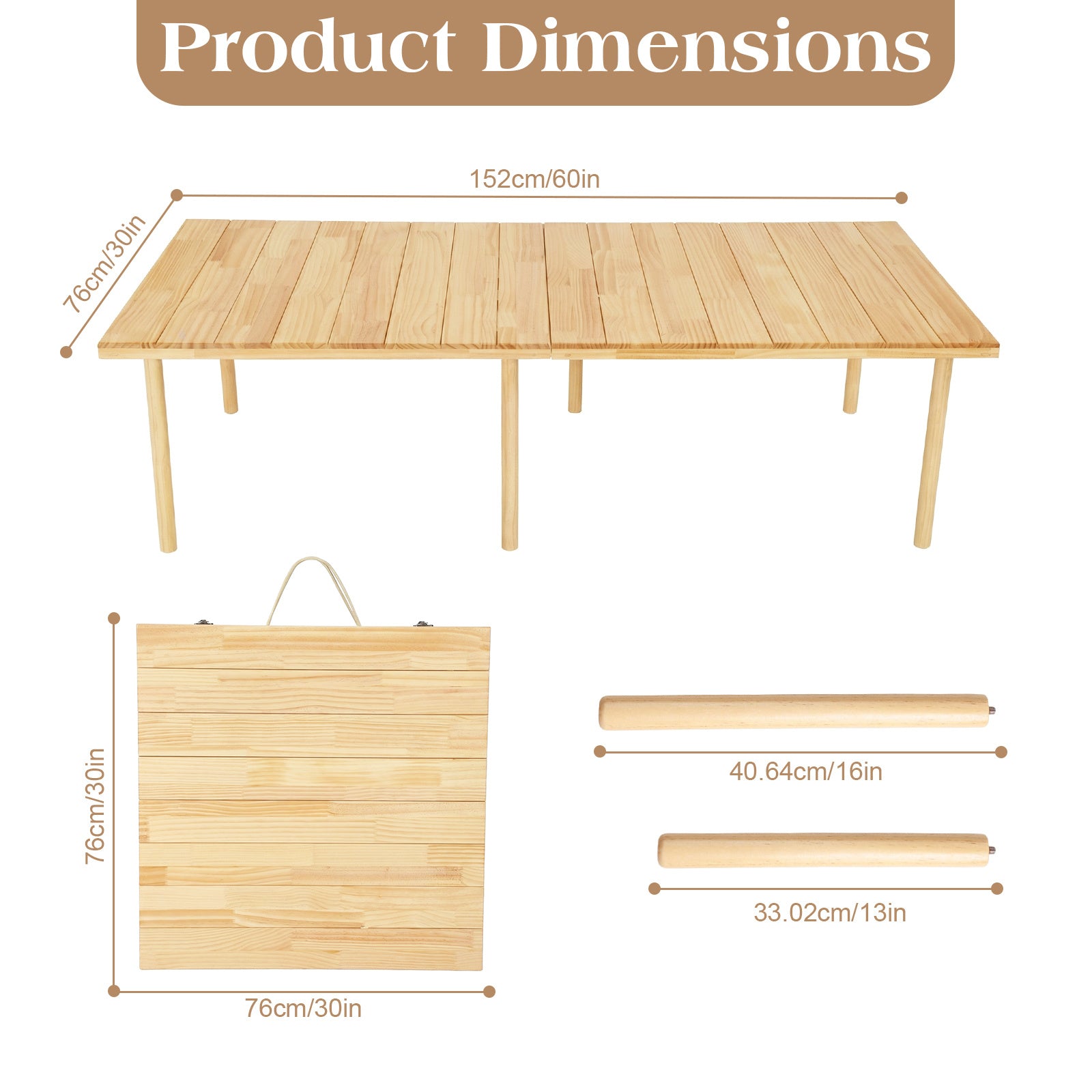 Foldable Camping Table 60X30 Inch Portable Boho Low Picnic Table with Runner for Camping, Party& Tailgating, 2 Height Adjustable, Indoor\u002FOutdoor Use