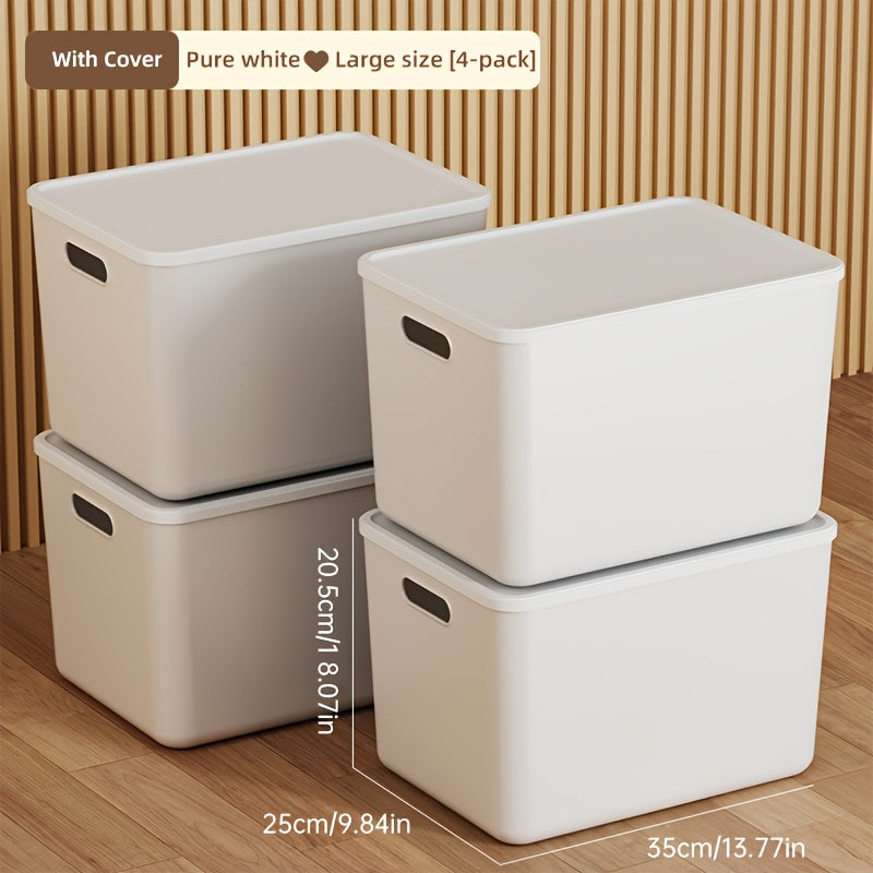 Four-Piece Set Of Extra-Large Wardrobe Storage Bins, Premium White High-End Square Storage Boxes With Handles, 13-Inch Plastic Storage Bins, Lid\u002FNo-Lid Options Suitable For Organizing Clothes, Tools. Local Warehouse, Free Shipping!