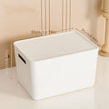 Large PP Storage Box with Comfort Grip Handle, 13.39×9.45×7.87 in White Plastic Organizer Bin, Stackable Container for Clothes, Books, Files, Bedroom, Office, Playroom, Kitchen Storage Solution