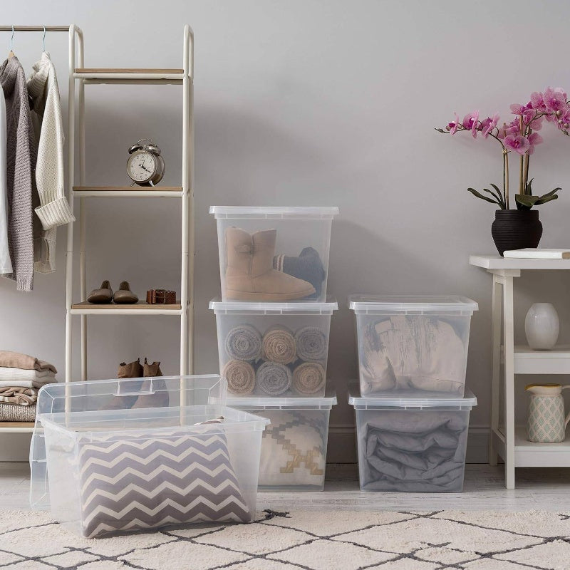 4 - Pack Storage Bins with Lids, 58 Quart, Stackable Containers Box Organize Shoes Closet Shelves Clothes Blankets Towels - BPA - Plastic, Storage Boxes for Organizing