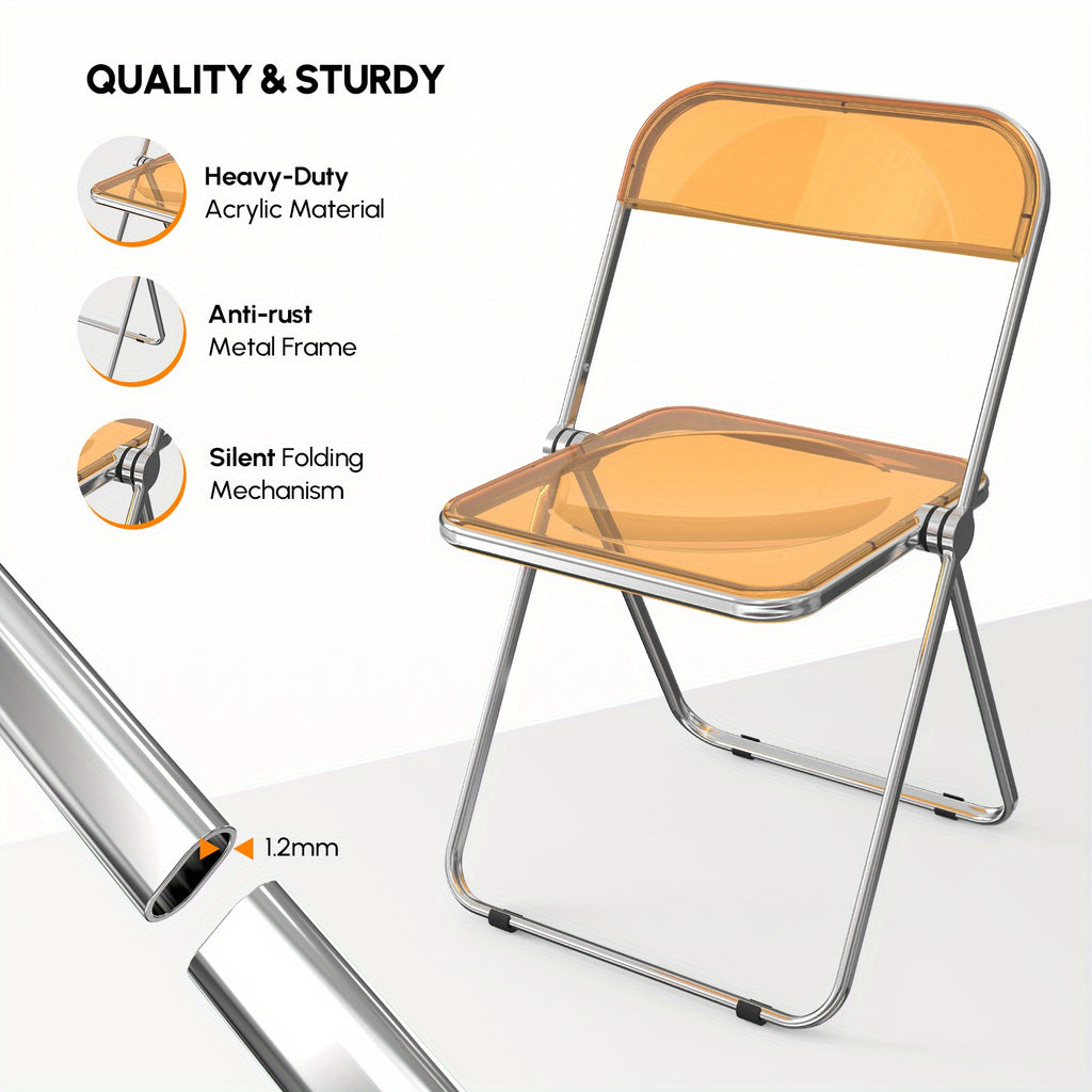 Transparent Folding Chair 2pcs Transparent Acrylic Folding Chair Set | Foldable Comfortable Activity Chair for Parties & Outdoor