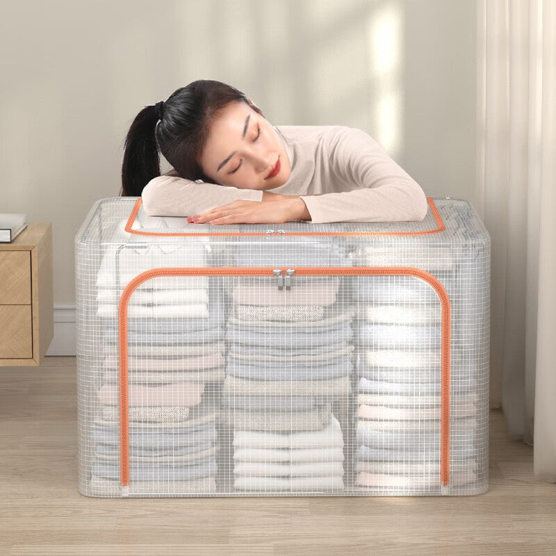 Clear Storage Bins for Organizing, Foldable Underbed Clothes Storage Containers with Lids, Large Capacity Collapsible Blanket Organizers, Stackable Closet Storage Boxes, Under-Bed Storage